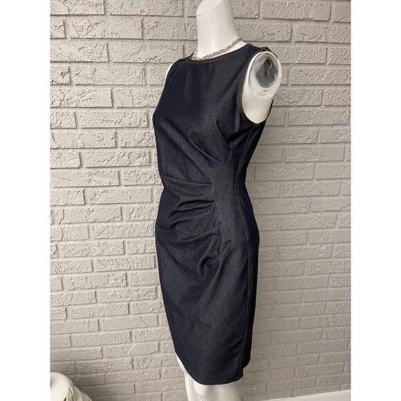 Maggy London Women Stretchy Ruched  Sheath Dress With Yellow Back Zipper Size 4 - Picture 6 of 12